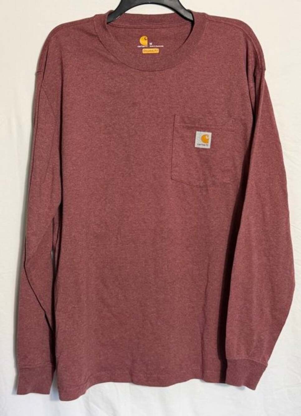Carhartt Men's Long Sleeve Pocket Tee M in Deep Cherrywood Heather Original Fit